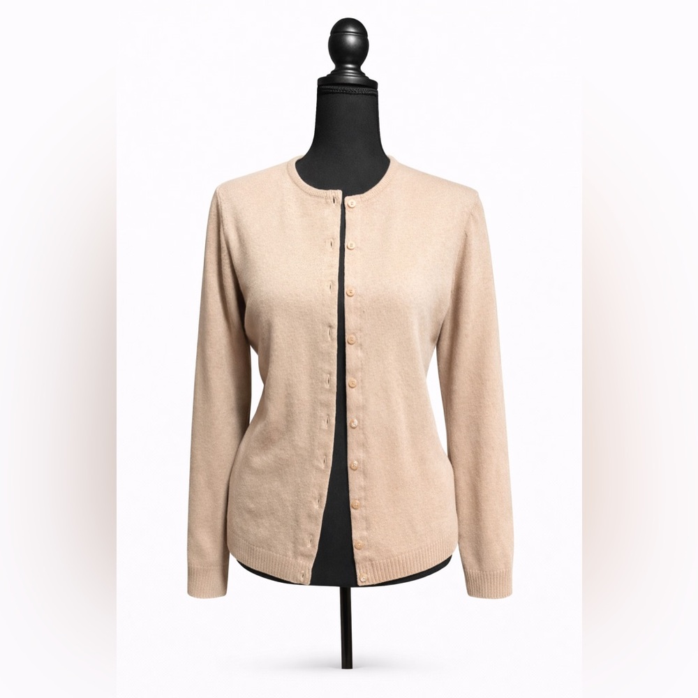 Benetton Pure Virgin Wool Cardigan Made in Italy Camel Button Sweater
